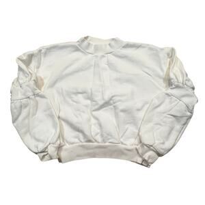 SLY Womens Large White Cropped Pullover Sweatshirt Mock Neck Modern